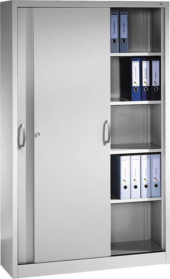 Aktenschrank CP C 2000 Acurado 2040-00, 120x195x40cm (BxHxT), 2 Schiebetüren,
4 Fachböden, 5 Ordnerhöhen, hellgrau