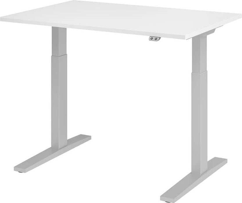 Hubschreibtisch Hammerbacher XMKA12, 120x80cm (BxT), 70-120cm Höhe, elektrisch
höhenverstellbar, rechteckig, C-Fuß silber, weiß