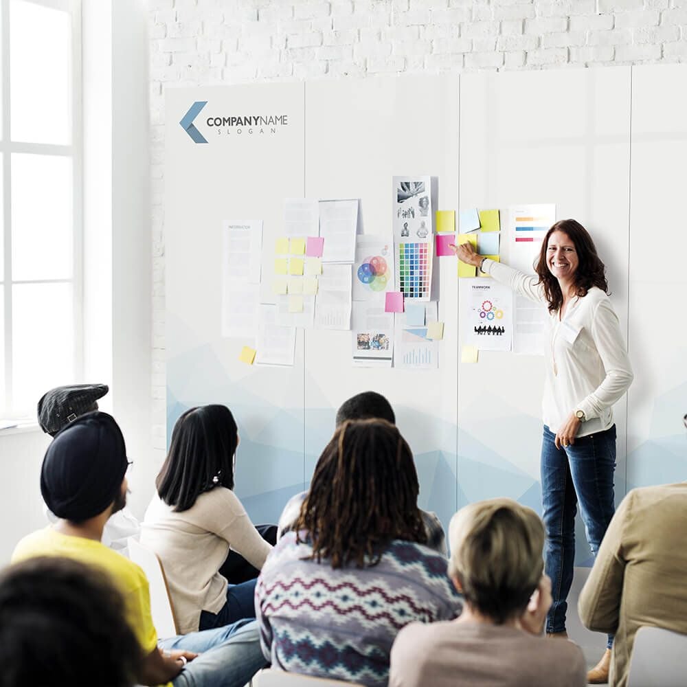 Whiteboard Magnetoplan Infinity Wall X 1040400, 88x118cm, emailliert, trocken abwischbar,
rahmenlos, Wandaufhängung