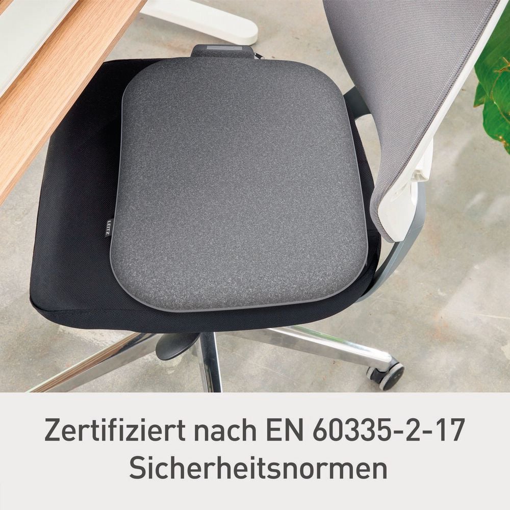 Sitzkissen beheizbar Leitz iComfi 65920085, beheizbar, 30x300x400mm, 3 Wärmestufen (bis 43 Grad), kabellos mit Akku, Polyster, grau, grau