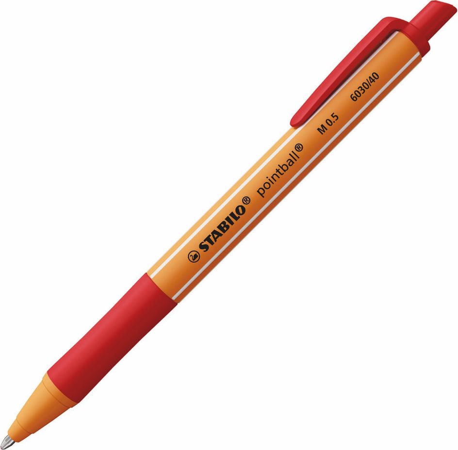 Kugelschreiber STABILO pointball 6030, ca. 0,5mm, Mehrweg, Einzelstift, aus 87 % biobasiertem Kunststoff, rot