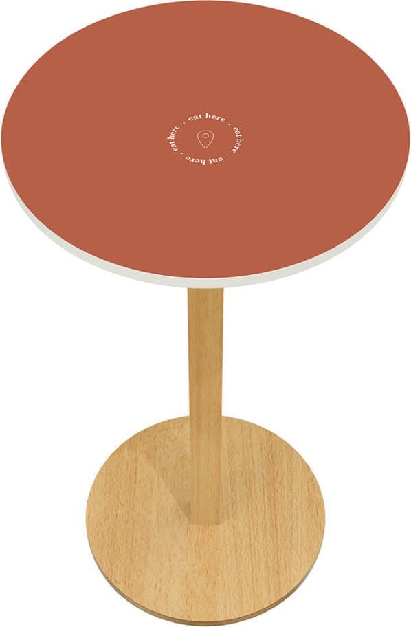 Stehtisch Paperflow Woody MD60.10, 60cm Durchmesser, 110cm Höhe, eat here,
Tischsäule Massivholz, rot