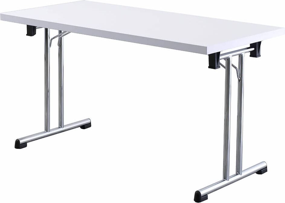 Klapptische Hammerbacher KL14, 138x73,5x69cm (BxHxT), rechteckig,
T-Fuß-Gestell chrom, weiß