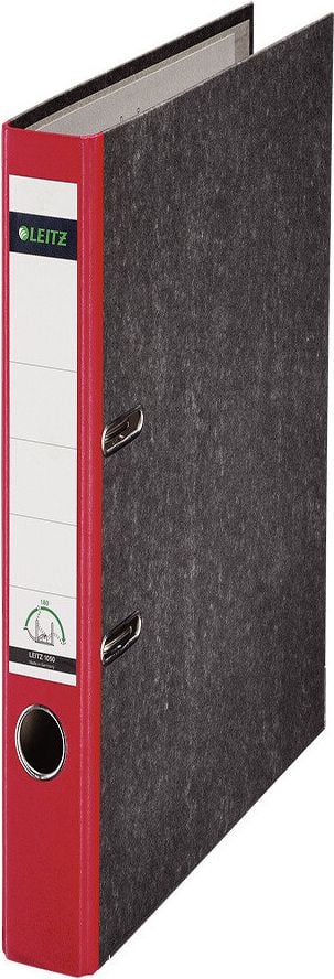 Ordner A4 Leitz 1050, 52mm, farbiger Rücken, Wolkenmarmor, A4, 5,2cm Rücken, farbiger Rücken, Blauer Engel, FSC, rot