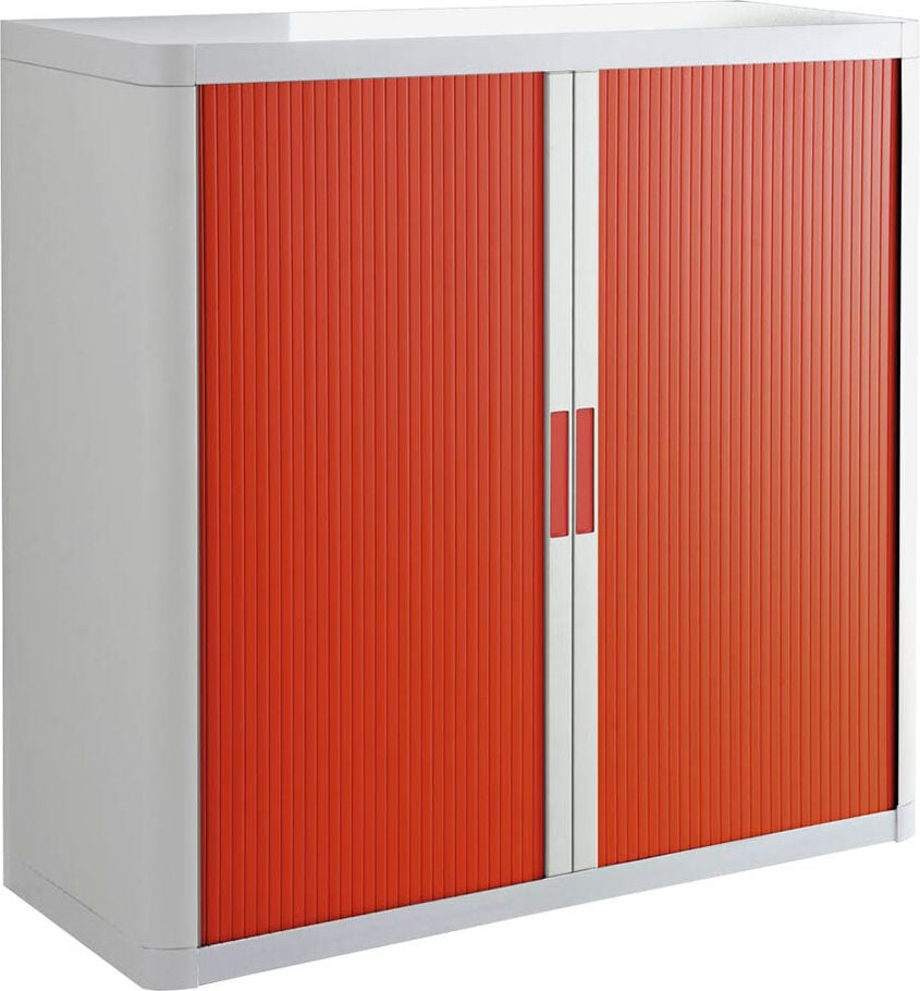 Aktenschrank easyOffice by Paperflow, 110x104x41,5cm (BxHxT), 2 Rollläden, 2
Fachböden, Korpus weiß/Rollläden farbig, orange