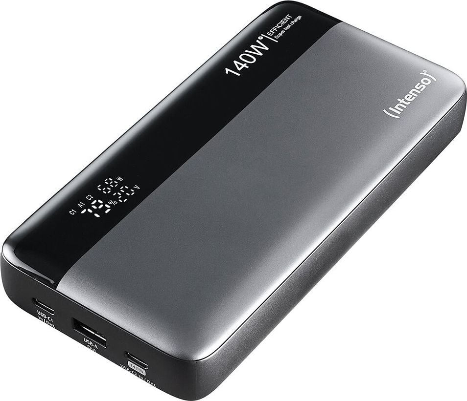 Powerbank Intenso HE25000 7350060, 25000 mAh, USB-C Ladekabel, 140 Watt,
grau/schwarz