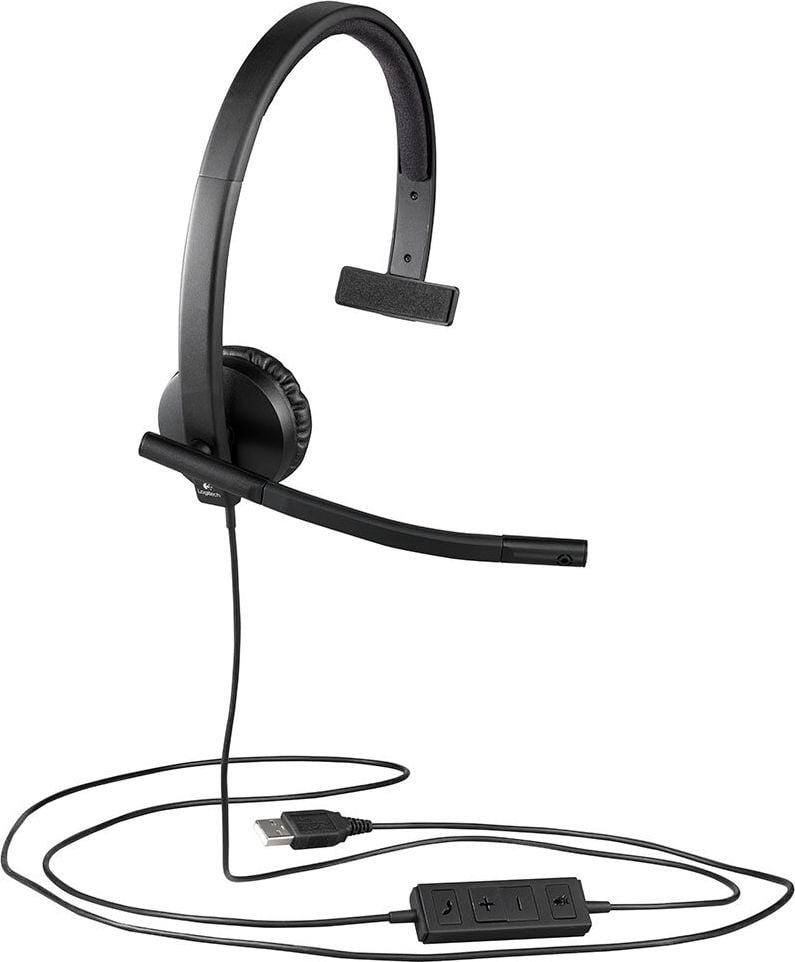 Headset Logitech H570e 981-000571, Mono, USB 2.0, verstellbarer Kopfbügel,
Bügelmikrofon, schwarz