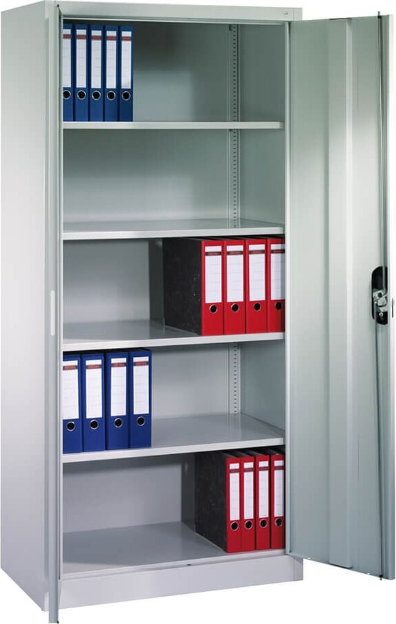 Aktenschrank CP C 2000 Acurado 9280-000, 93x195x50cm (BxHxT), 2 Flügeltüren,
4 Fachböden, 5 Ordnerhöhen, hellgrau