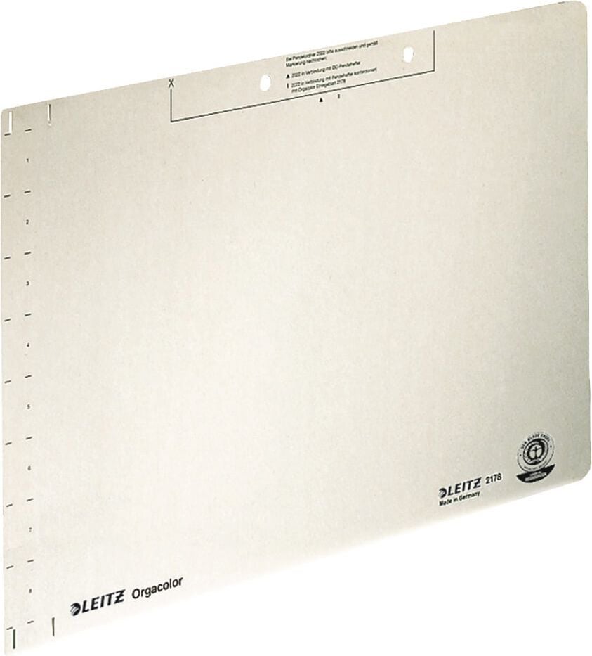 Pendel-Einlegeblätter Leitz 2178, mit Tab, Schlitzstanzung, Kraftkarton (RC)
260 g/m², chamois, Pack 100 Stück