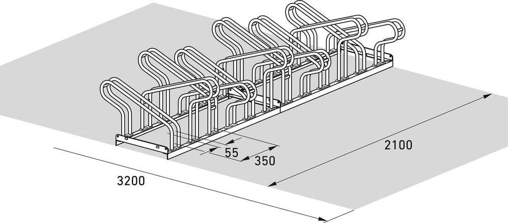 Fahrradständer WSM Bügelparker 2162, verzinkt, Freiaufstellung, 210cm lang, für 12 Fahrräder, bis zu 55mm Reifenbreite, zweiseitige Radeinstellung, Reihenverbindung möglich