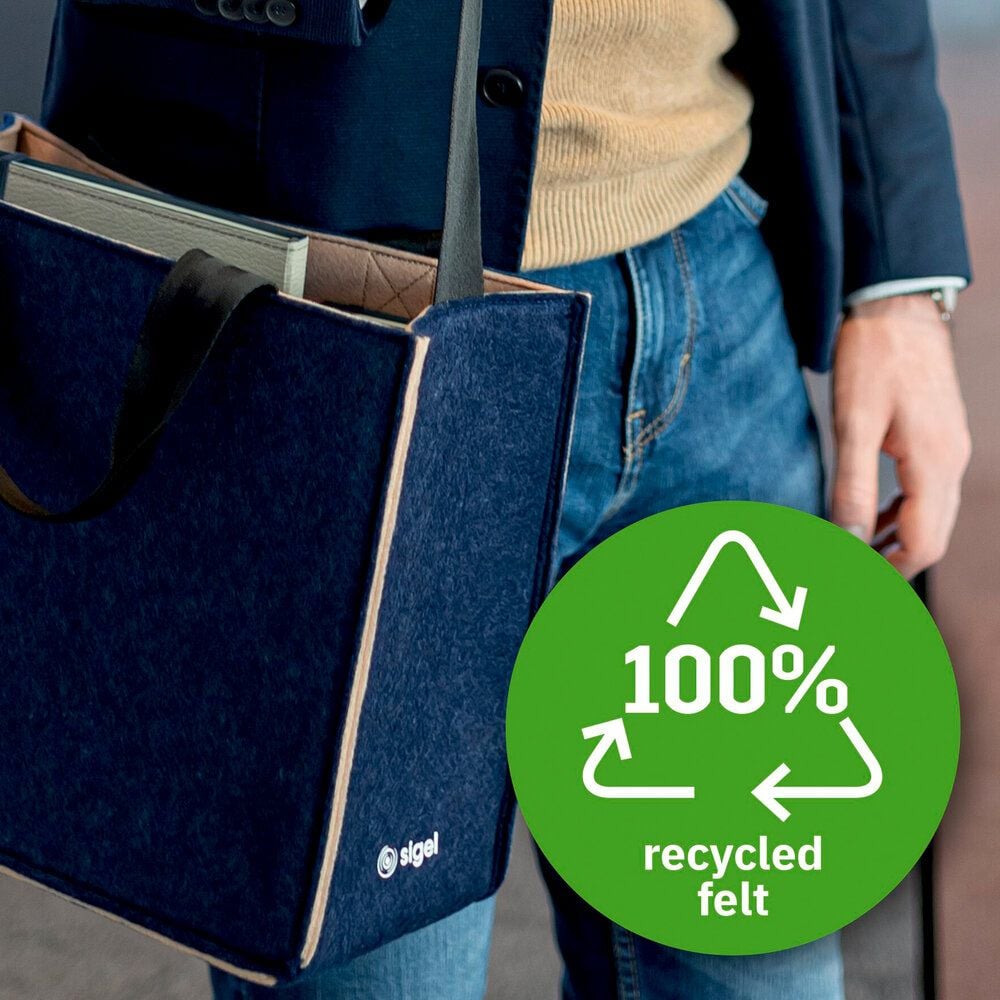 Aufbewahrungstasche Sigel Desk Sharing Bag Bicolor M BA420, für Laptops bis 15,4 Zoll, 100% recycelter LET-Filz, 2 Fächer, 5 separate Einsteckfächer, dunkelblau/beige