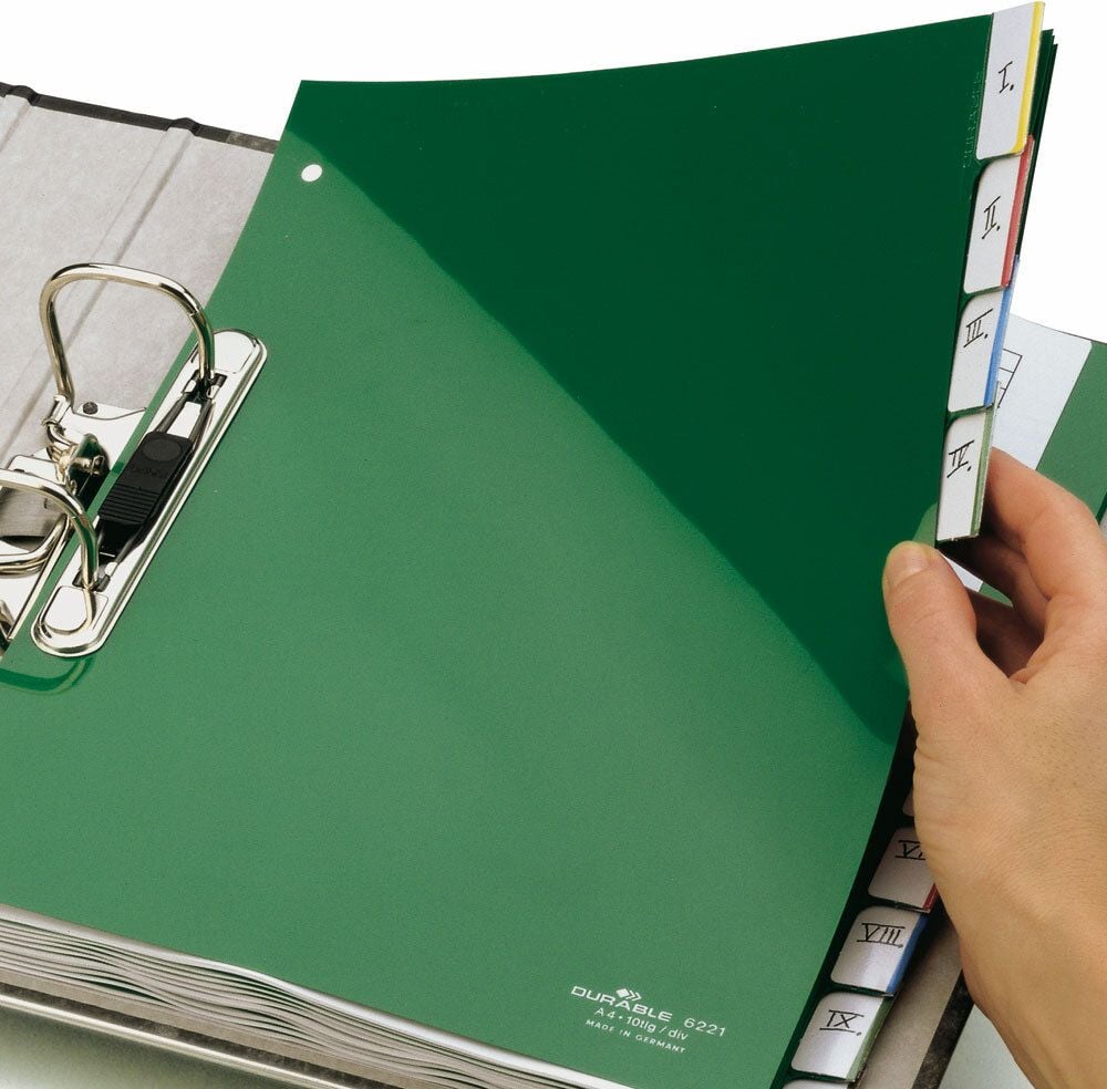 Kunststoffregister Durable A4 blanko, A4 hoch, blanko, 10tlg., PP,
grün