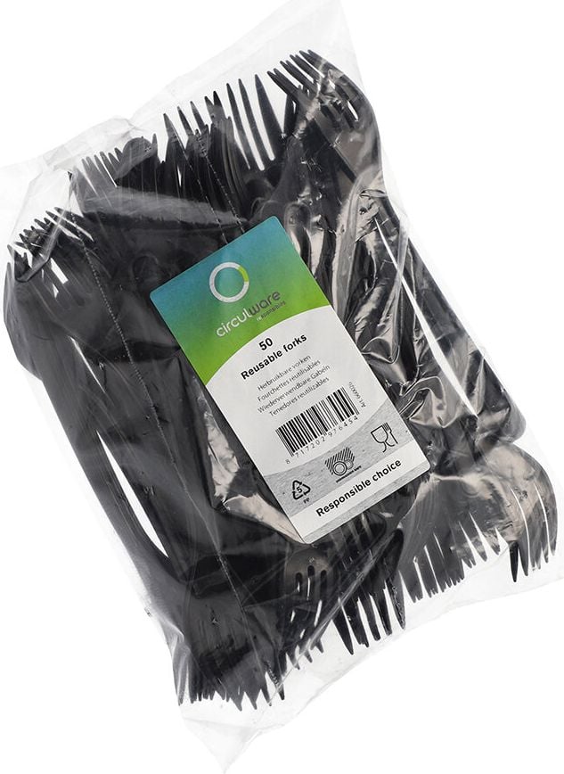 Mehrweggabel Papstar Circulware by Haval 96435, 18,5cm, PP-MF, schwarz, extra stabil, recycelbar, Pack 50 Stück, schwarz
