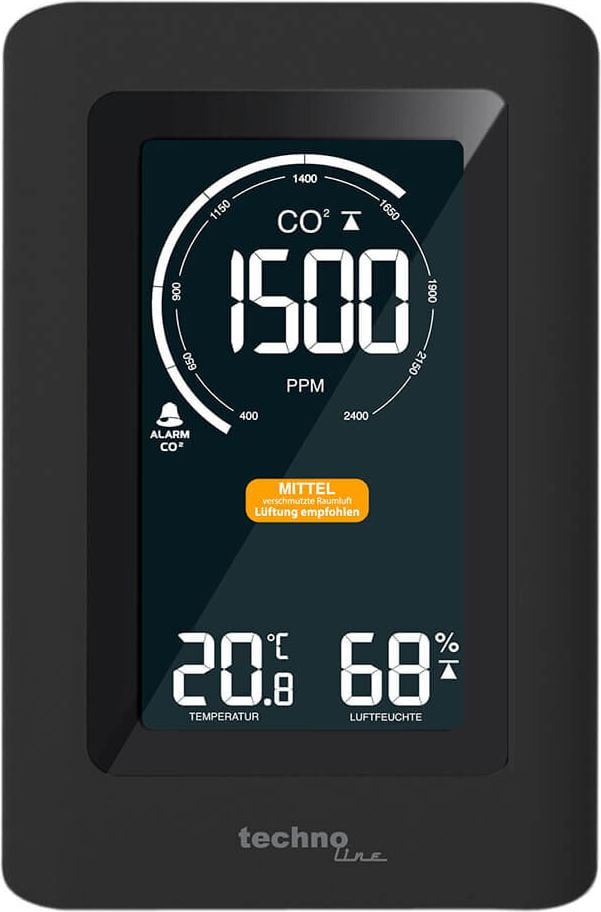 CO2-Messgerät technoline WL 1030, einfaches Ampelsystem, mit Temperatur- und
Luftfeuchtigkeitsanzeige, 9,4 x 14,5 x 5 cm