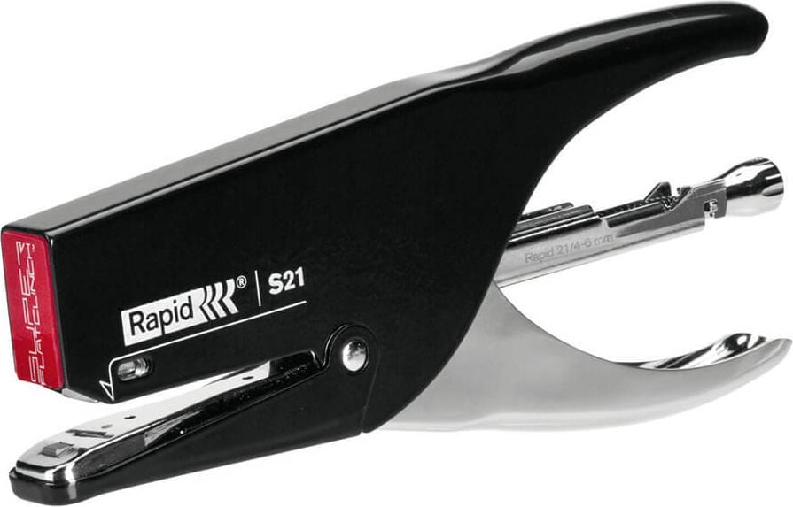 Flachheftzange Rapid S21 24812601, bis 30 Blatt, Einlegetiefe: 42mm, für
21/4+21/6 Klammern, schwarz, Pack 5 Stück, schwarz