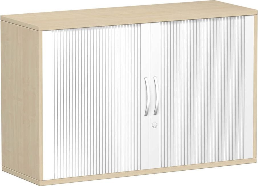 Anstellschrank Geramöbel Flex S-312110, 120x72x42,5cm (BxHxT), 2 Querrollläden, 1
Fachboden, 2 Ordnerhöhen , Bogengriff,
abschließbar, ahorn