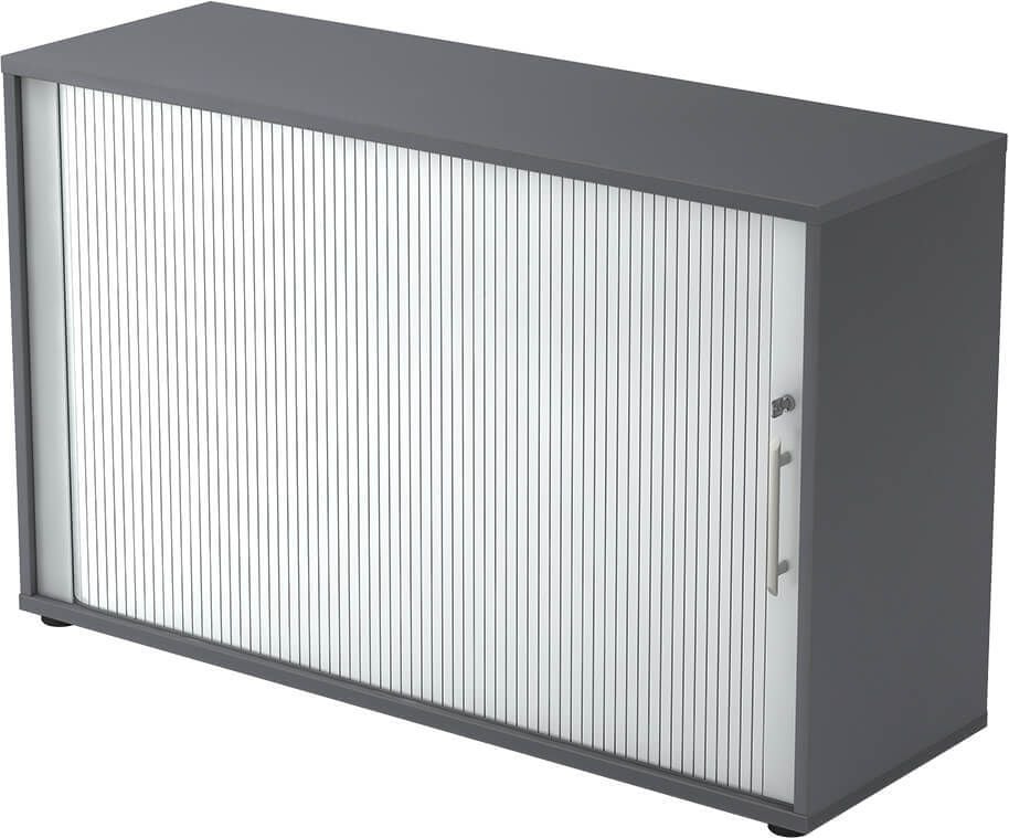 Aktenschrank Hammerbacher 1732S, 120x74,8x40cm (BxHxT), 1 Querrollladen, 1
Fachboden, Korpus/Rollladen zweifarbig, graphit