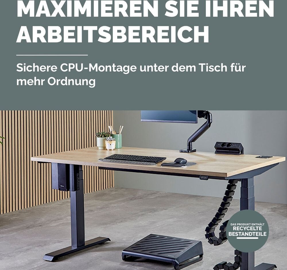 Computerhalterung Fellowes Desk Thin Client Holder, für Client oder CPU, zur Montage unter dem
Schreibtisch, max. Tragkraft 15 kg, weiß