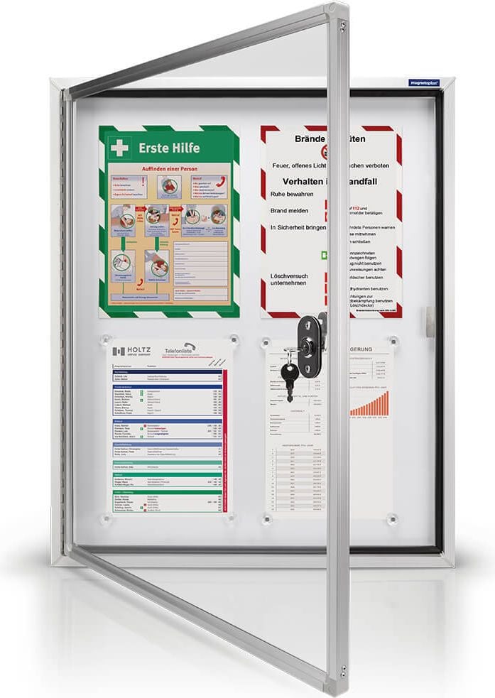 Schaukasten Magnetoplan CC 1214300, 12xA4, Whiteboardrückwand, magnetisch/
beschreibbar, Flügeltür, für Außenbereich