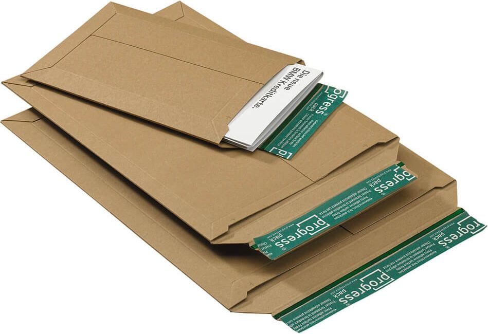 Vollpappe-Versandtaschen progress pack PP V04.03, für A4, Außenmaße: 315x240mm, 30mm Füllhöhe,
braun, Pack 100 Stück