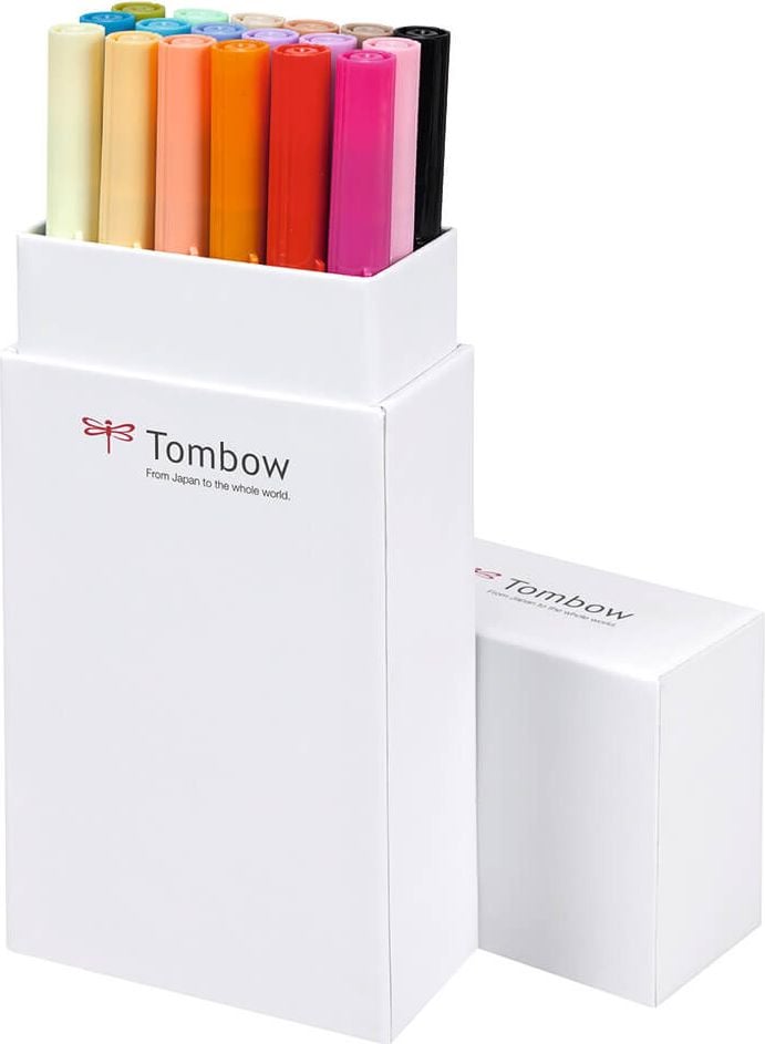 Fasermaler Tombow Abt Dual Brush Pen ABT-18P-2, 2 Spitzen (ca. 0,8 + ca. 0,8-3,3mm), Etui mit
18 Sekundärfarben
