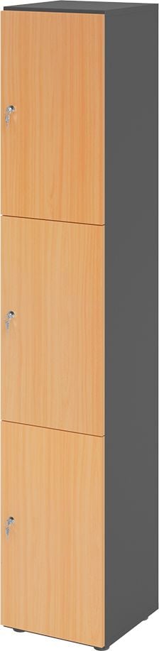 Schließfachschrank Hammerbacher V264L3/G DS, 40 x 42 x 215,6 cm (BxTxH), 6 Ordnerhöhen, mit Druckzylinderschloss, 3 Fächer, Korpus: Graphit, buche
