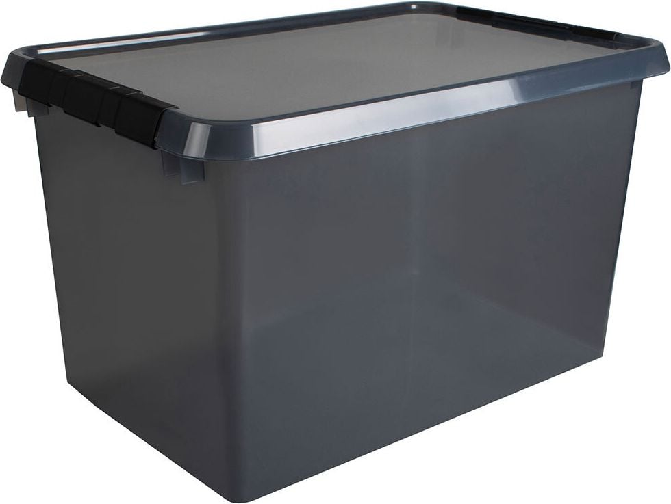 Aufbewahrungsboxen Helit Comfort Line H6165608, 62 Liter, Maße: 400x600x340mm (BxTxH), Deckel, Klickverschluss, grau-transparent