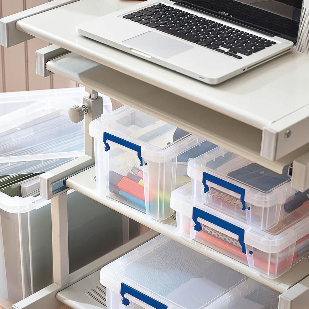 Aufbewahrungsboxen Fellowes Bankers Box ProStore 7730301, 5,5 Liter, Außenmaße: 395x253x90mm (BxTxH),
Kunststoff (PP), mit Deckel, transparent