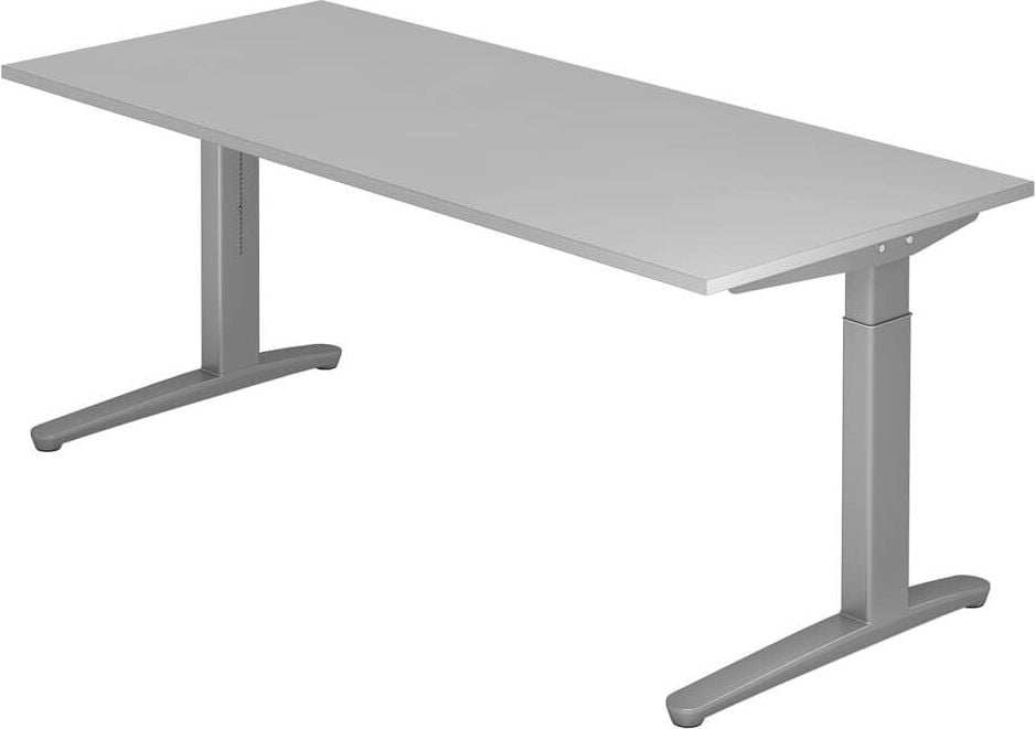 Schreibtisch Hammerbacher VXB2E/x/SS, 200x100cm (BxT), 65-85cm Höhe, rechteckig,
C-Fuß silber, grau