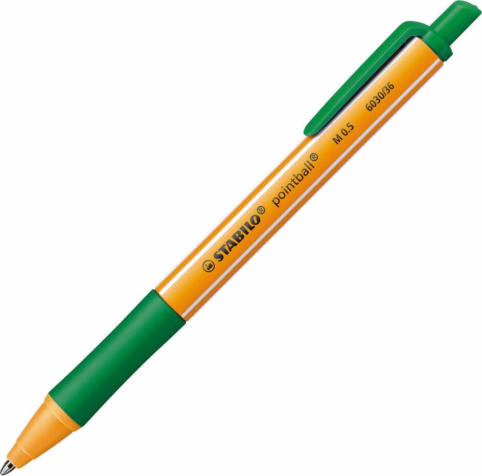 Kugelschreiber STABILO pointball 6030/4, ca. 0,5mm, Mehrweg, Kartonetui mit 4 Farben, aus 87 % biobasiertem Kunststoff