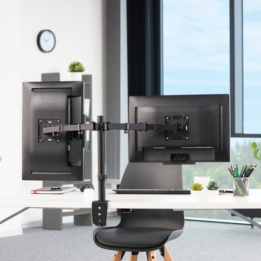 Monitorhalter Hama FULLMOTION Doppelarm 118491, 2 Arme, Tragfähigkeit bis zu 8 kg pro
Schwenkarm, höhen- und tiefenverstellbar,
Klemmhalterung, schwarz