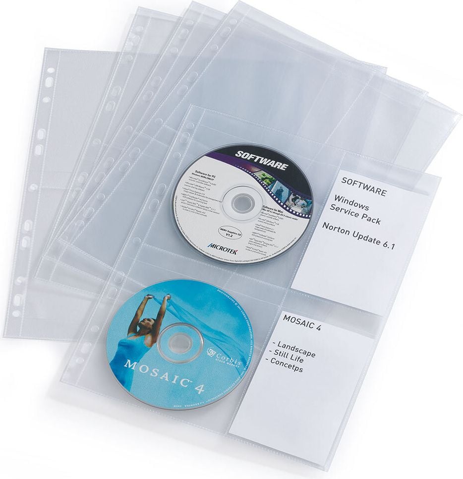 CD-Hüllen Durable CD/DVD COVER LIGHT M 5238, DIN A4, für 4 CDs, abheftbar, Pack 10 Stück