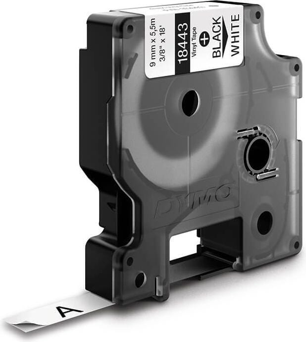 Schriftbänder Dymo RHINO Vinyl 18443/S0718580, schwarz auf weiß, 9mm/5,5m, Vinylband