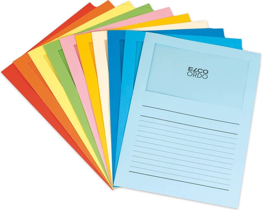 Sichtmappen Elco Ordo classico Organisationsmappe 29489, A4, Karton 120 g/m², Sichtfenster,
Linienaufdruck, Pack 100 Stück, gelb