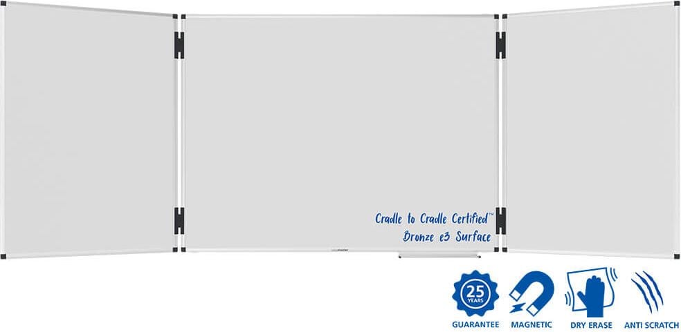 Whiteboard Legamaster Klapptafel UNITE PLUS 7-108354, Klapptafel: 3 Tafeln, ausgeklappt: 240x90cm,
emailliert, bakterienresistent, trocken
abwischbar, Aluminiumrahmen, Wandaufhängung,
FSC