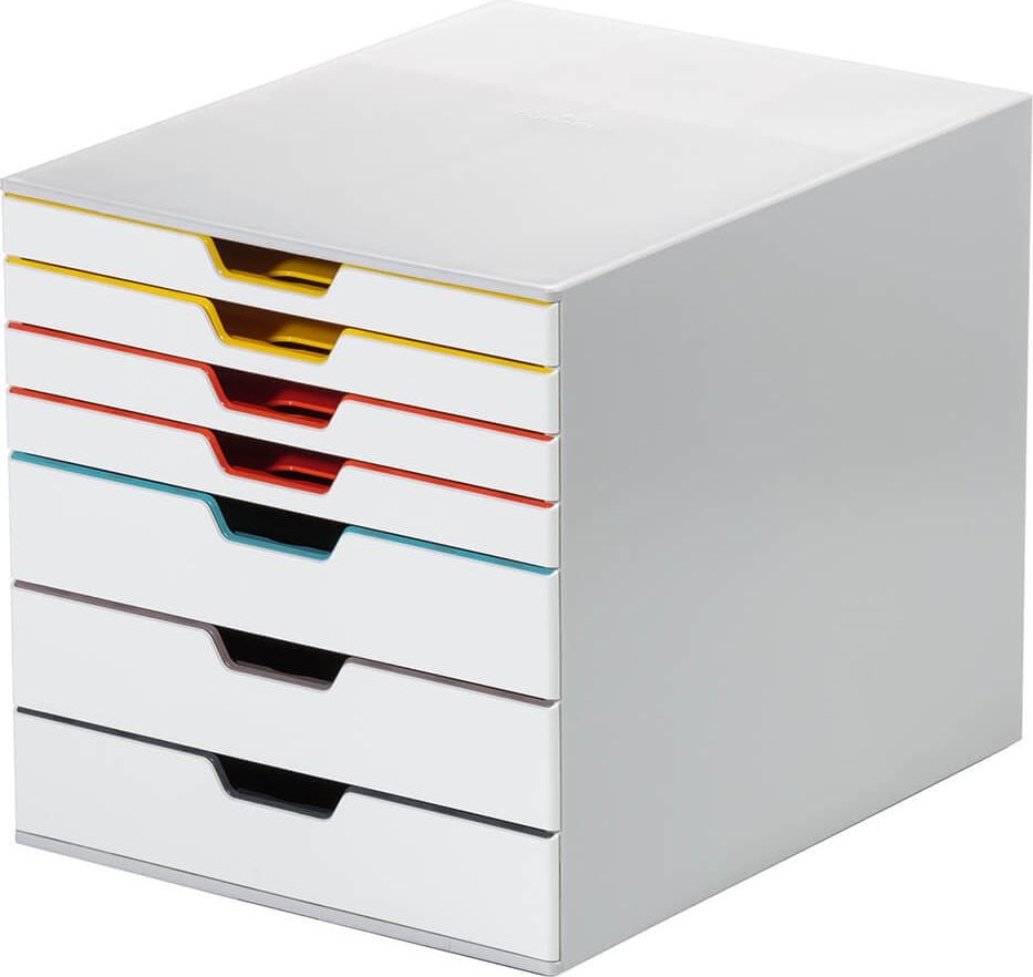 Schubladenbox Durable Varicolor Mix 7 762727, für A4, 7 geschlossene Schubladen, ABS, Korpus grau, abgesetzte Farblinien