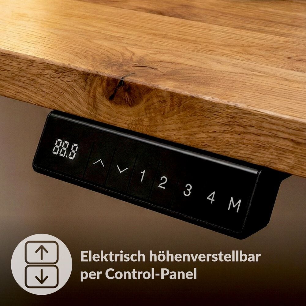 Schreibtisch a-series AS1442, 120 x 80 cm, elektrisch, 120x80cm (BxT), elektrisch höhenverstellbar,
60-125 cm Höhe, rechteckig, T-Fuß, weiß, ahorn