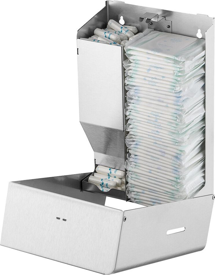 Tampon- und Bindenspender All Care MediQo-line MQSTB E 19122, Edelstahl mit Anti-Fingerprint-Beschichtung, Kapazität: 150 Tampons + 40 Binden (nicht im Lieferumfang enthalten)