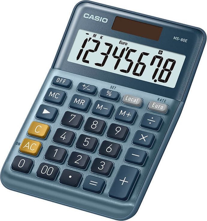 Tischrechner Casio MS-80E, 8-stelliges LC-Display, Solar- und Batteriebetrieb