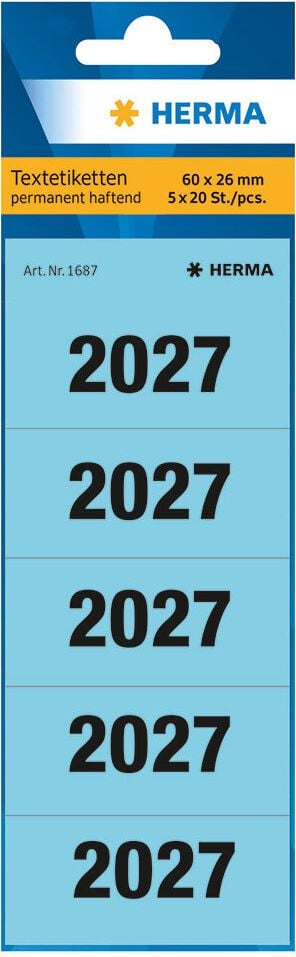 Inhaltsschilder für Ordner 2027 Herma 1687, blau, 60x26mm, Beutel 100 Stück