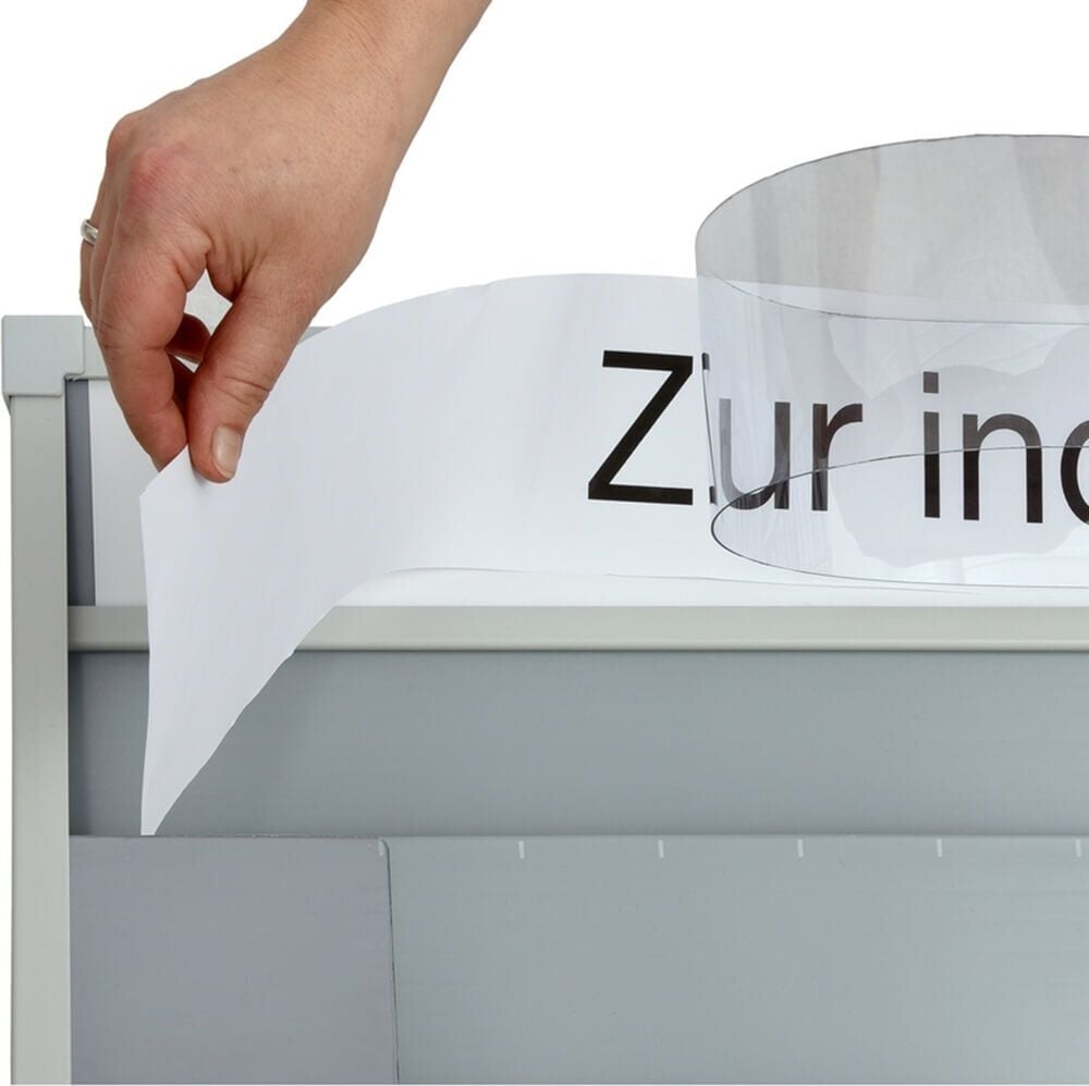 Werkstattplaner Eichner 9019-00145, für 50 x A4, 158x128,2cm, fünfreihig,
zusätzliches Ablagefach und Kopfleiste
(Beschriftung Baupläne), Kunststoff, grau