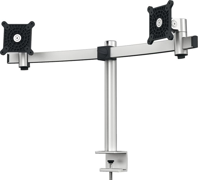 Monitorhalter Durable 508523, für 2 Monitore 21-27 Zoll bis je 8 kg,
höhenverstellbar, Querstrebe, Tischklemme,
silber metallic
