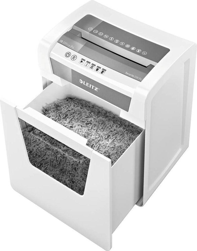 Aktenvernichter Leitz IQ Office EU 80030000, 4x40mm Partikelschnitt, ca. 15 Blatt, 23 Liter Behälter