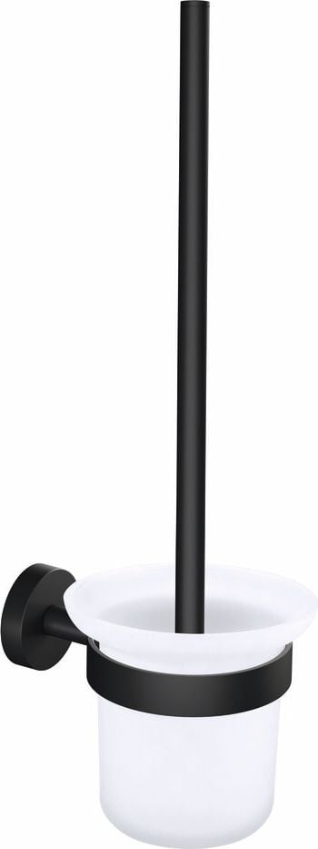 WC-Bürstengarnitur Tesa MOON BLACK 40561-00000-00, Toilettenbürste mit Halterung und Glasbehälter, ohne Bohren, mattschwarz pulverbeschichtetes Metall/satiniertes Glas, schwarz