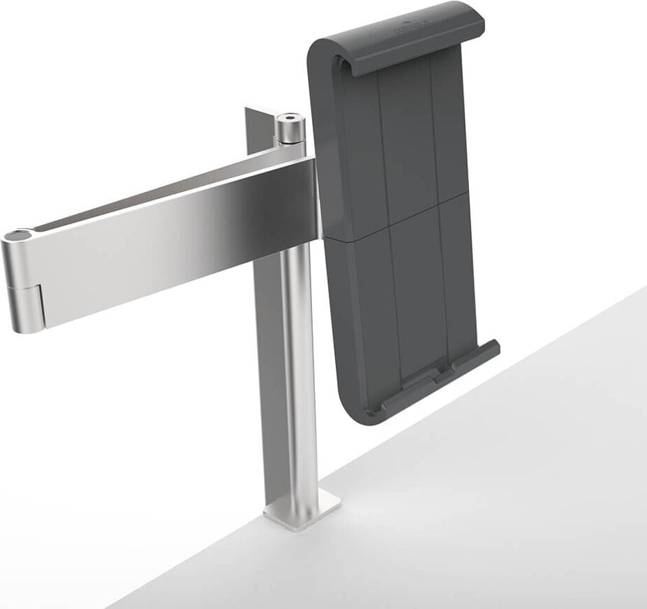 Tablethalterung Durable Tablet Holder Table Clamp 8931-23, für 7-13 Zoll Tablets im Hoch- und
Querformat, Tischklemme, drehbar, neigbar, schwenkbar, silber