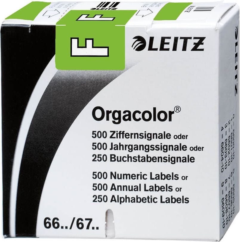 Buchstabensignale Leitz Orgacolor 6615-10, F, grün, auf Rolle, Pack 250 Stück