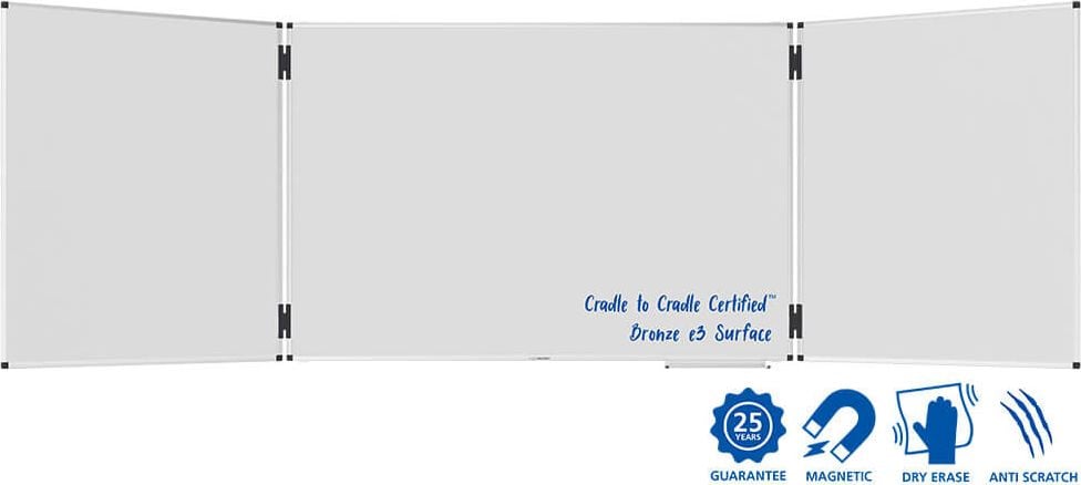 Whiteboard Legamaster Klapptafel UNITE PLUS 7-108363, Klapptafel: 3 Tafeln, ausgeklappt: 300x100cm,
emailliert, bakterienresistent, trocken
abwischbar, Aluminiumrahmen, Wandaufhängung,
FSC