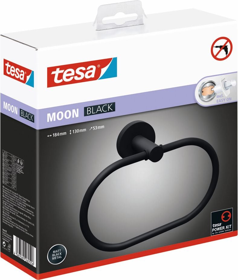 Handtuchring Tesa MOON BLACK 40623-00000-00, 5,3x18,4x13cm, mattschwarz pulverbeschichtetes Metall