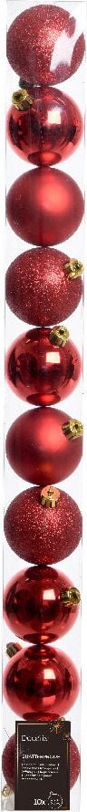 Weihnachtskugeln DECORIS, 6cm Durchmesser, Polystyrol, Pack 10 Stück, rot
