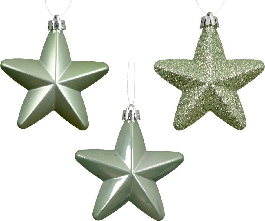 Weihnachtskugeln DECORIS Stern, 7,5x7,5x2cm (BxHxT), Polystyrol, Pack 6 Stück, hellgrün